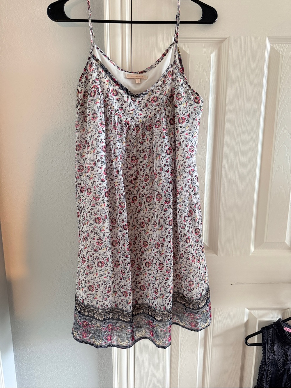 Skies Are Blue White Floral Slip Dress with Pink and Black Accents